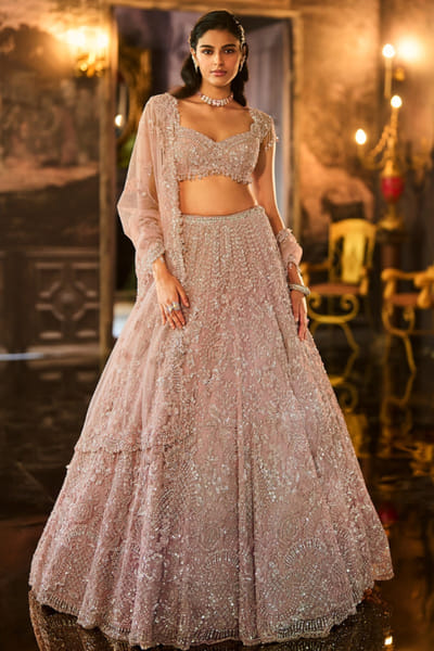 Seema Gujral Dusty peach sequin embroidered lehenga set SEEMAUG26D153202