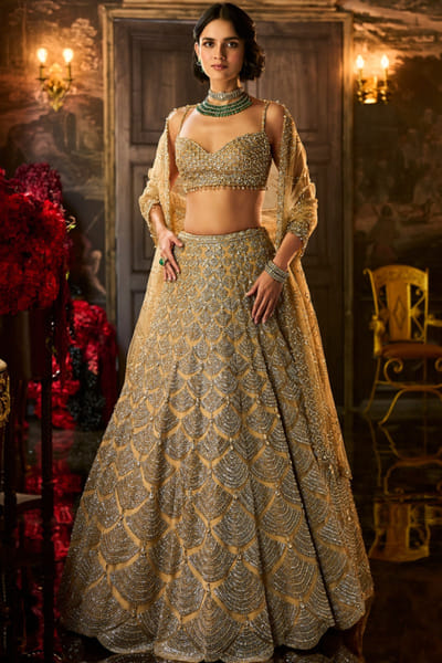 Seema Gujral Gold sequin embroidered lehenga set SEEMAUG26D153204