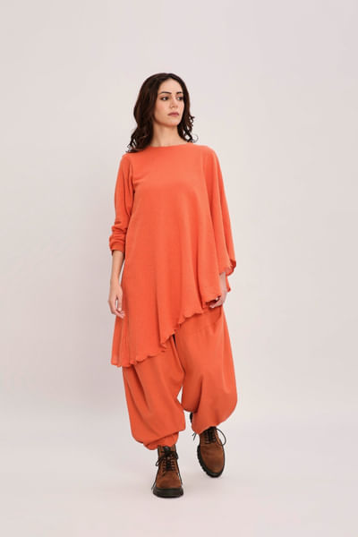 Rust asymmetric tunic and baggy pant set