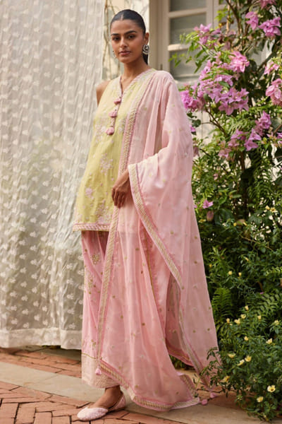 Mulmul Lime green printed kurta set MULMJUL26D149376