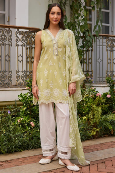 Mulmul Green floral print kurta set MULMJUL26D249716