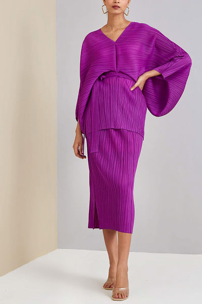 Purple kaftan and midi skirt