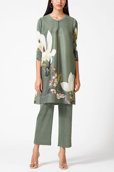 Olive green floral tunic set