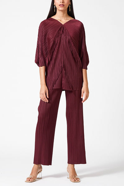 Burgundy kimono top and pants