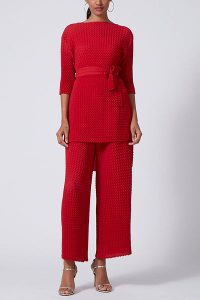Red pleated co-ords