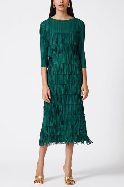 Emerald green fringed dress
