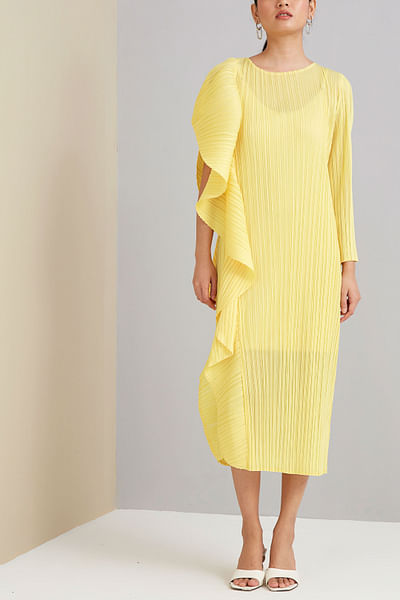 Lemon yellow ruffle dress