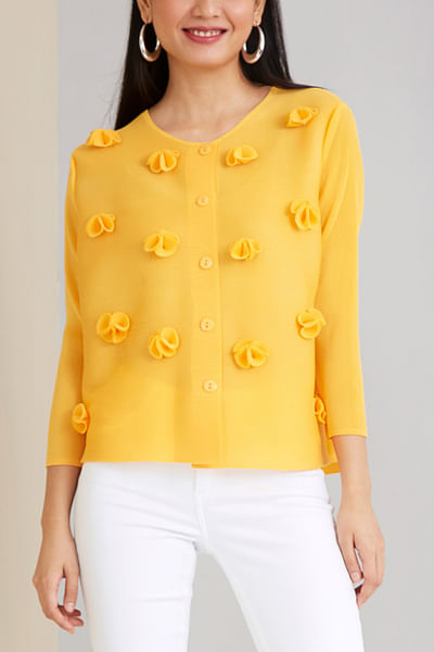 Yellow pleated cardigan top