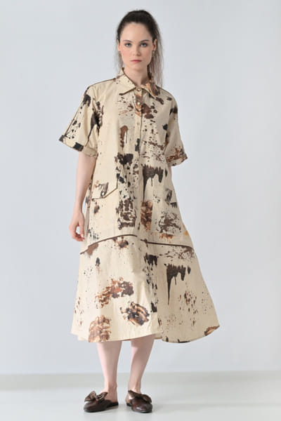 Samant Chauhan Beige abstract printed shirt dress SAMAMAY26D144399