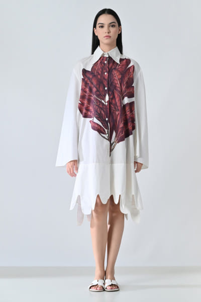 Samant Chauhan Off-white leaf printed shirt dress SAMAMAY26D144405