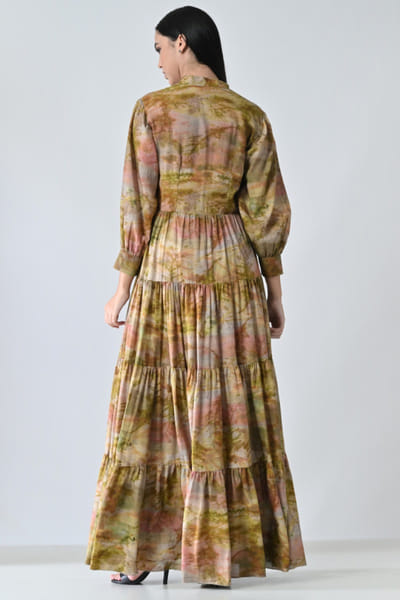 Samant Chauhan Beige floral printed and tiered maxi dress SAMAMAY26D144408