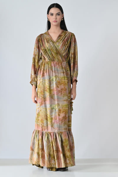 Samant Chauhan Beige botanical printed maxi dress SAMAMAY26D144410