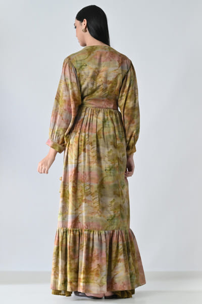 Samant Chauhan Beige botanical printed maxi dress SAMAMAY26D144410