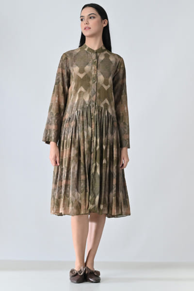 Samant Chauhan Beige abstract printed cotton midi dress SAMAMAY26D144411