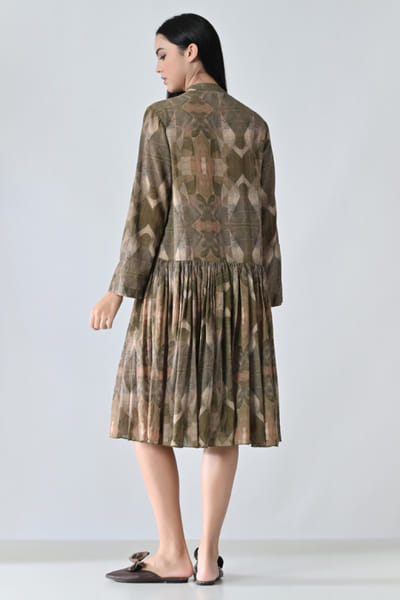 Samant Chauhan Beige abstract printed cotton midi dress SAMAMAY26D144411