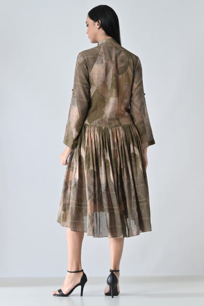 Samant Chauhan Beige abstract printed high-low dress SAMAMAY26D144412