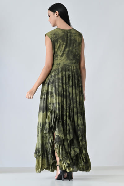 Samant Chauhan Olive green printed and layered maxi dress SAMAMAY26D144413