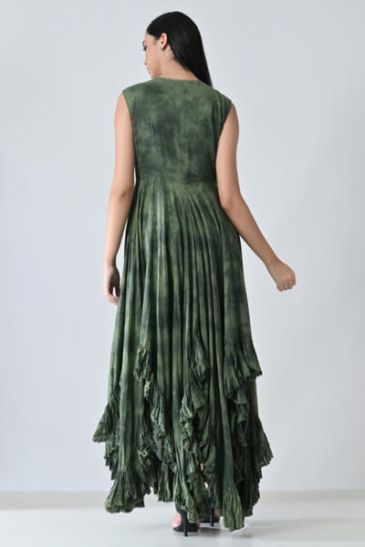 Samant Chauhan Olive green printed and layered ruffle dress SAMAMAY26D144414