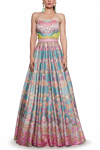 Blue and pink printed gown