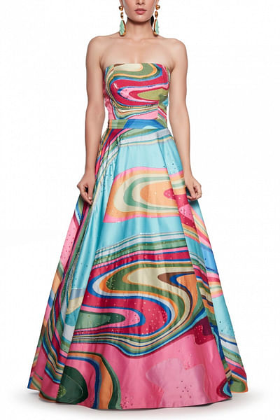 Multicoloured printed gown