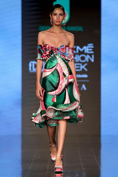 Printed off shoulder dress
