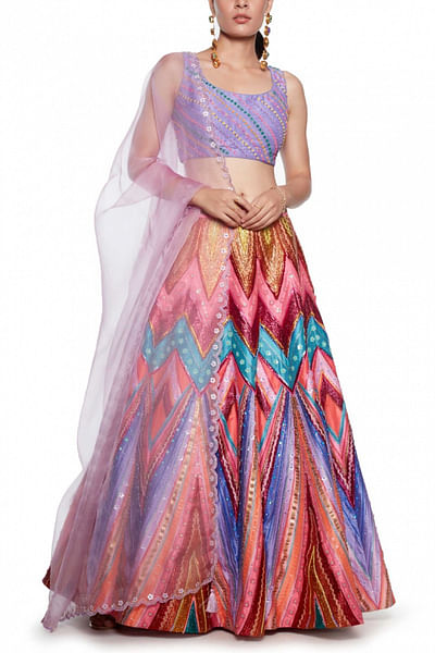 Multicoloured chevron lehenga set