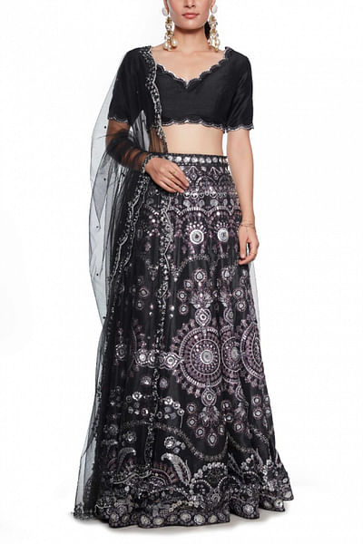 Black embellished lehenga set
