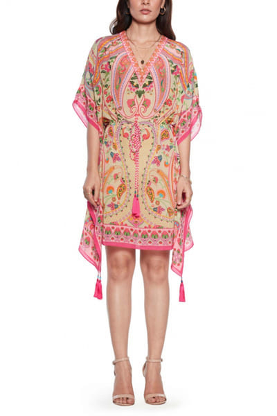 Yellow and pink printed kaftan