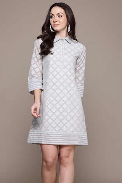 Grey jacquard short dress