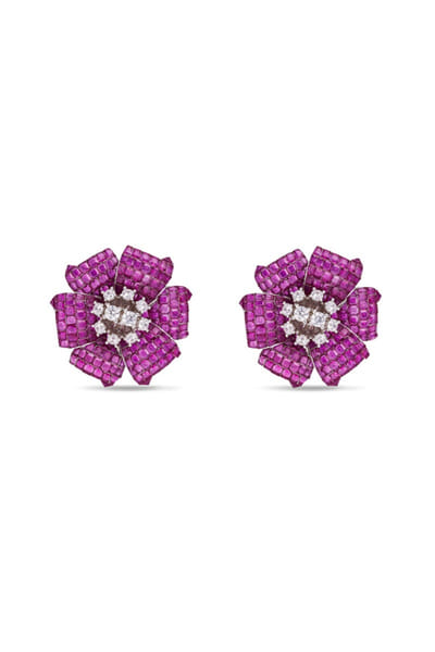 Miss Jo Ruby and silver floral embellished studs MISSAPR26D242745