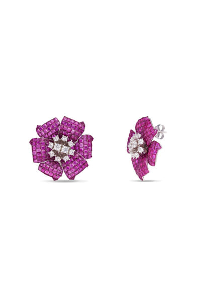 Miss Jo Ruby and silver floral embellished studs MISSAPR26D242745