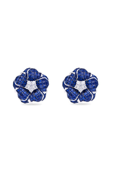 Miss Jo Sapphire silver floral embellished earrings MISSMAY26D345230