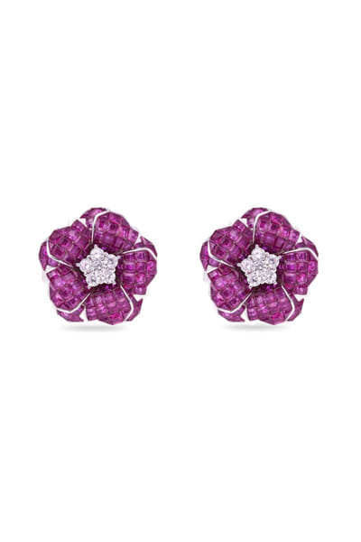 Miss Jo Ruby and silver floral embellished earrings MISSMAY26D345231