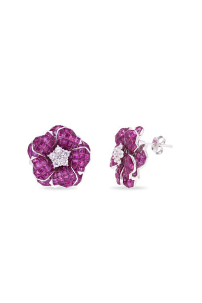 Miss Jo Ruby and silver floral embellished earrings MISSMAY26D345231