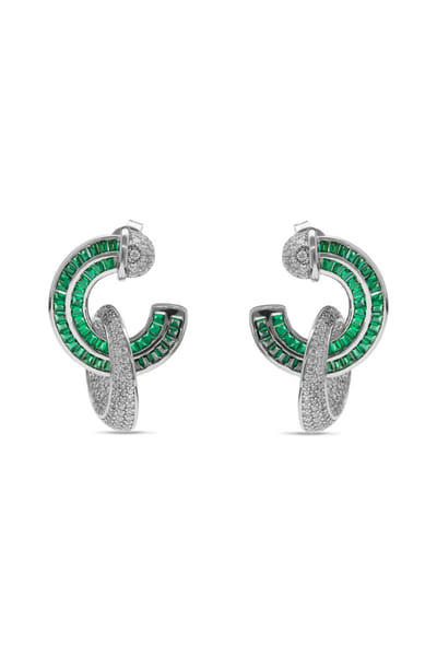 Green and silver embellished hoop earrings