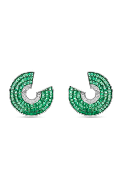 Miss Jo Emerald and silver geometric stud earrings MISSMAY26D345208