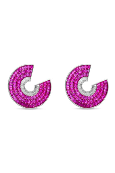 Miss Jo Ruby and silver geometric stud earrings MISSMAY26D345210