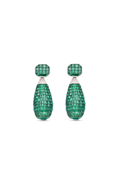 Green and silver stone embellished earrings