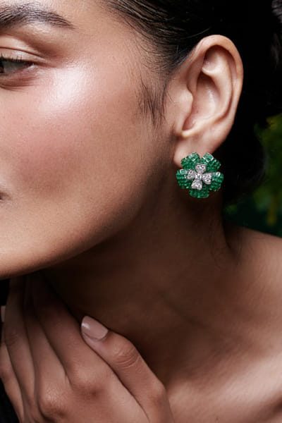 Green and silver embellished studs