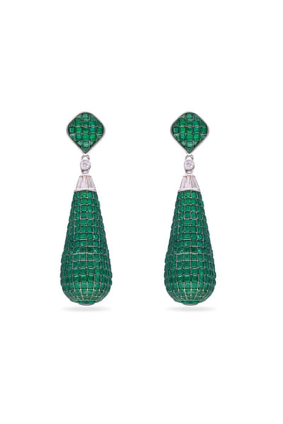 Miss Jo Emerald and silver teardrop earrings MISSMAY26D345223