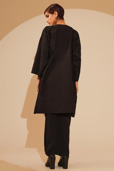 Stoïque Black applique embroidered crushed silk tunic STOJUN26D146482