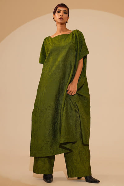 Stoïque Jade green crushed silk tunic STOJUN26D146464