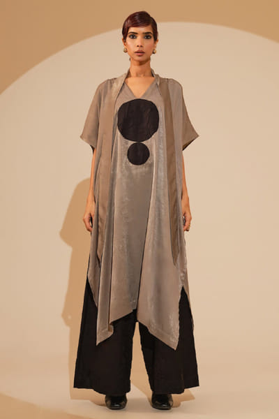 Stoïque Grey and black velvet silk tunic STOJUN26D146485