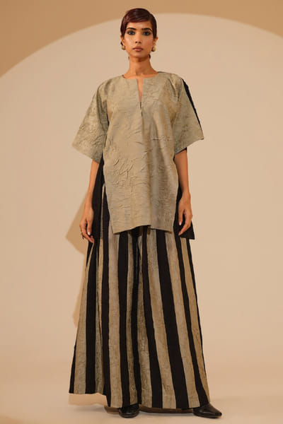 Stoïque Taupe and black crushed silk top STOJUN26D146472