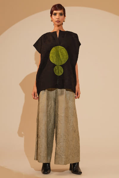 Stoïque Black and green crushed silk top STOJUN26D146476
