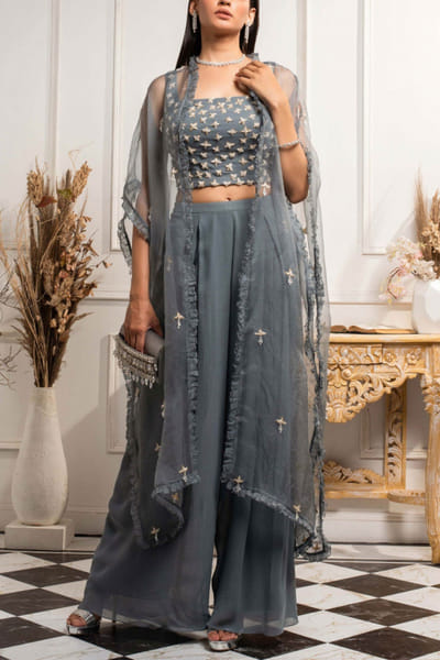 Seema Thukral Stone blue cape and pants set SEEM128