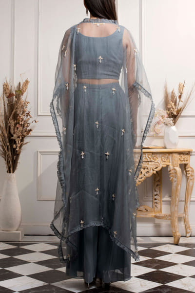 Seema Thukral Stone blue cape and pants set SEEM128