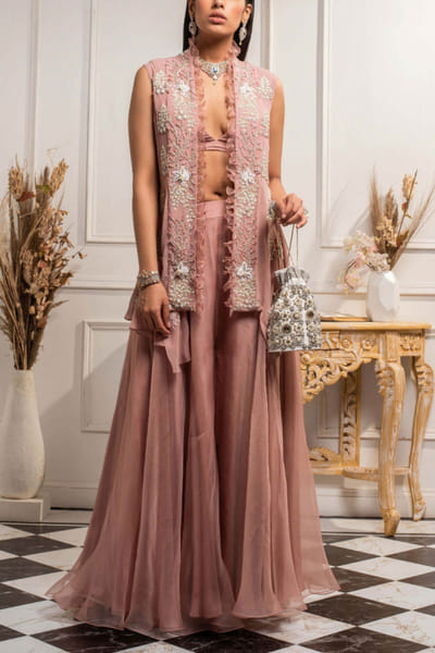 Seema Thukral Dusty pink jacket and sharara set SEEM131