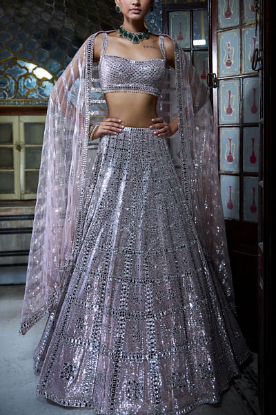 Rose gold mirror embroidered lehenga set