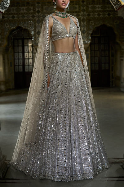 Champagne mirror embroidered lehenga set